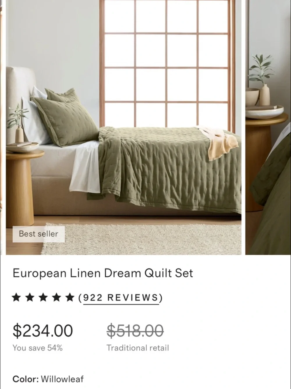 Quince Willowleaf European Linen Quilt Set- King/Cal King